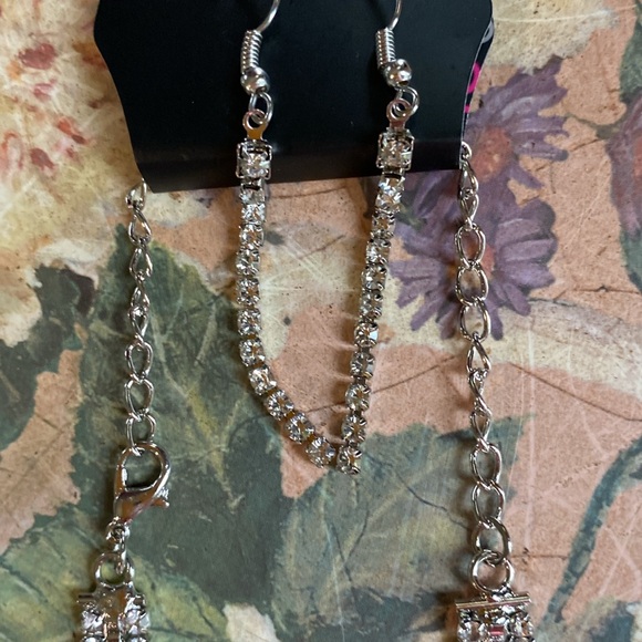 NWT Double Crystal Faux Diamond Adjustable Necklace & Earrings Bling Set - Picture 13 of 14